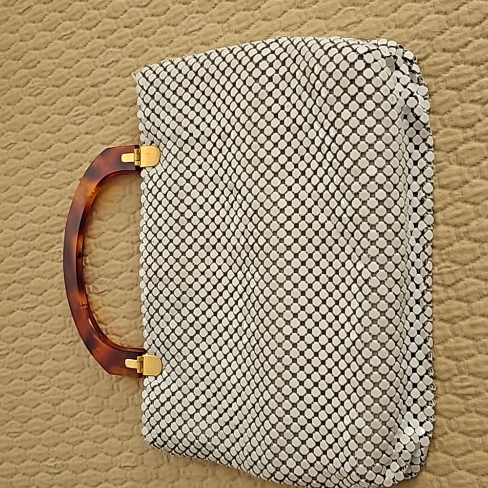 Vintage white metal mesh clutch bag